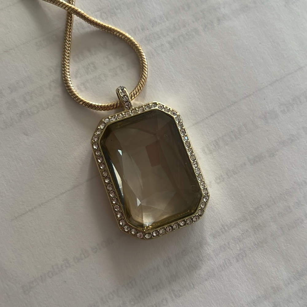 Gold and taupe crystal pendant with bolo adjustable chain - Picture 4 of 4